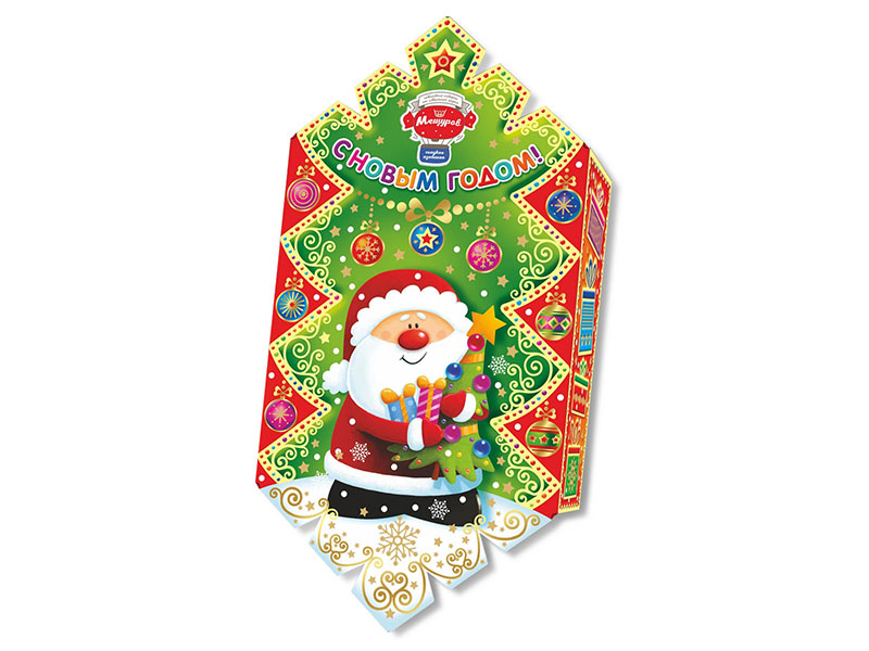 Подарочная упаковка - из картона "Конфета с Дедом морозом (красная)" 
