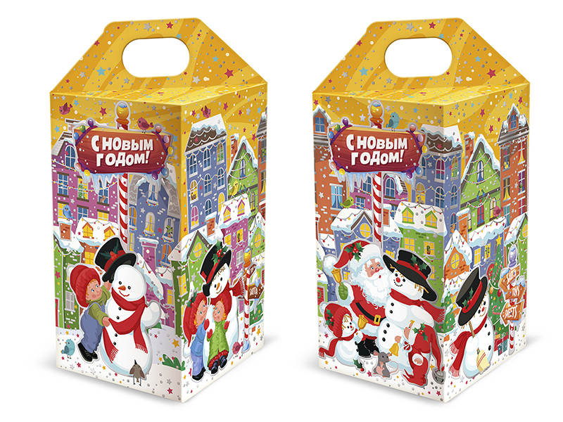 Подарочная упаковка - из картона "Городок Снеговички" 