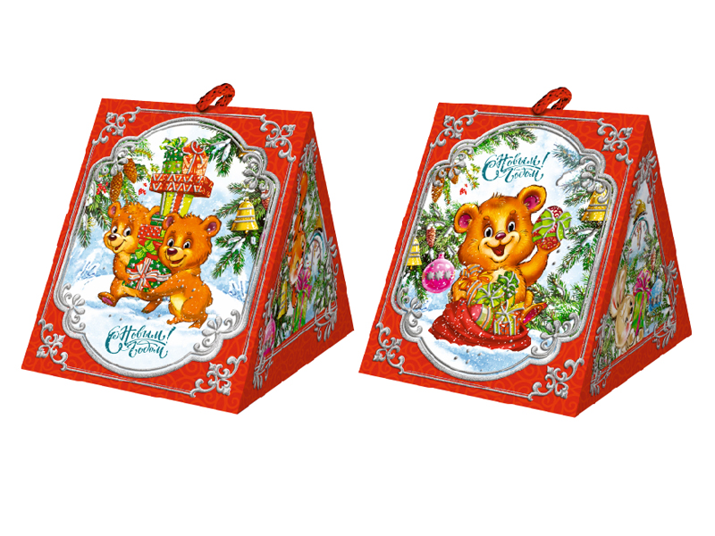 Подарочная упаковка - из картона "Мишкина радость треугольник" 